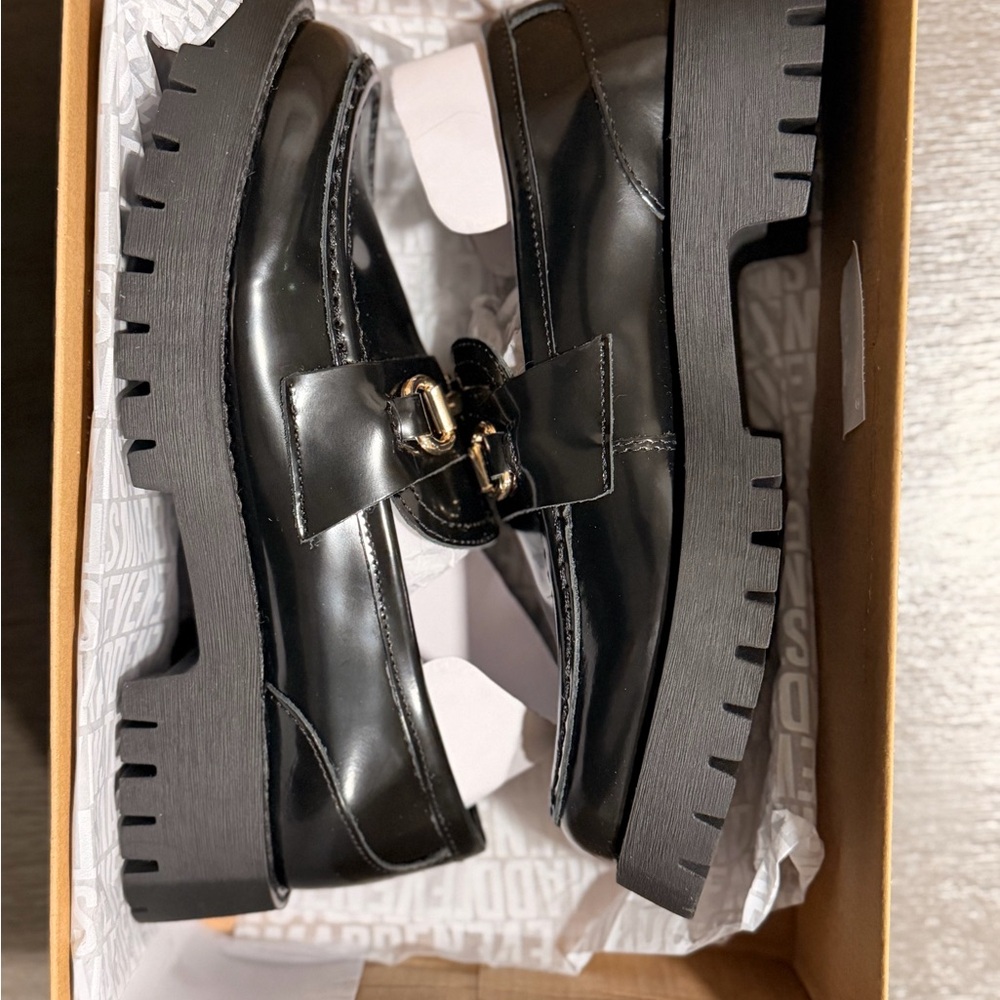Steve Madden Glossy Black Loafers with Chunky Sole